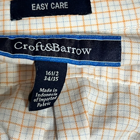Croft & Barrow Men's Light Orange and White Checkered Shirt Size 16 1/2 - Picture 7 of 10